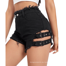 Damen sexy Loch einfach Scrunch Butt Denim Shorts